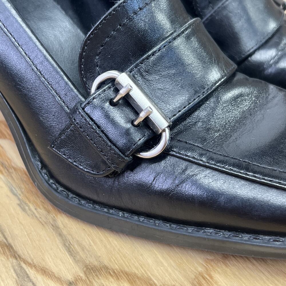 VTG 90s Y2K White Mountain Leather Heeled Loafer Size 8 Black Buckle Casual - Picture 6 of 14
